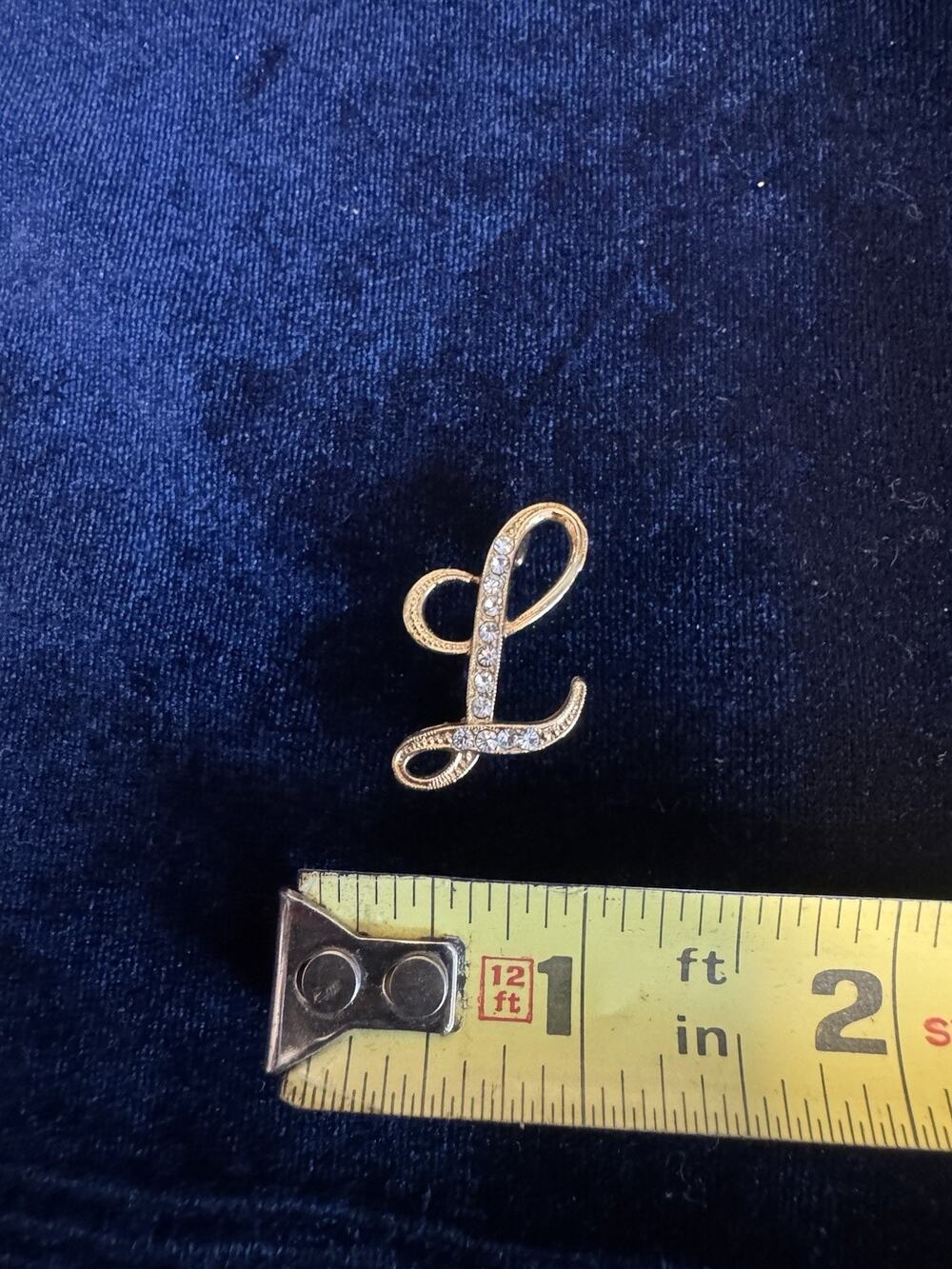 Vintage Gold Tone Rhinestone Script Letter L Initial Monogram Brooch Pin